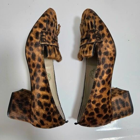 Boden Victoria Mid Heel Loafer Size 36 Leopard Calf Hair Animal Block Penny - Picture 5 of 10